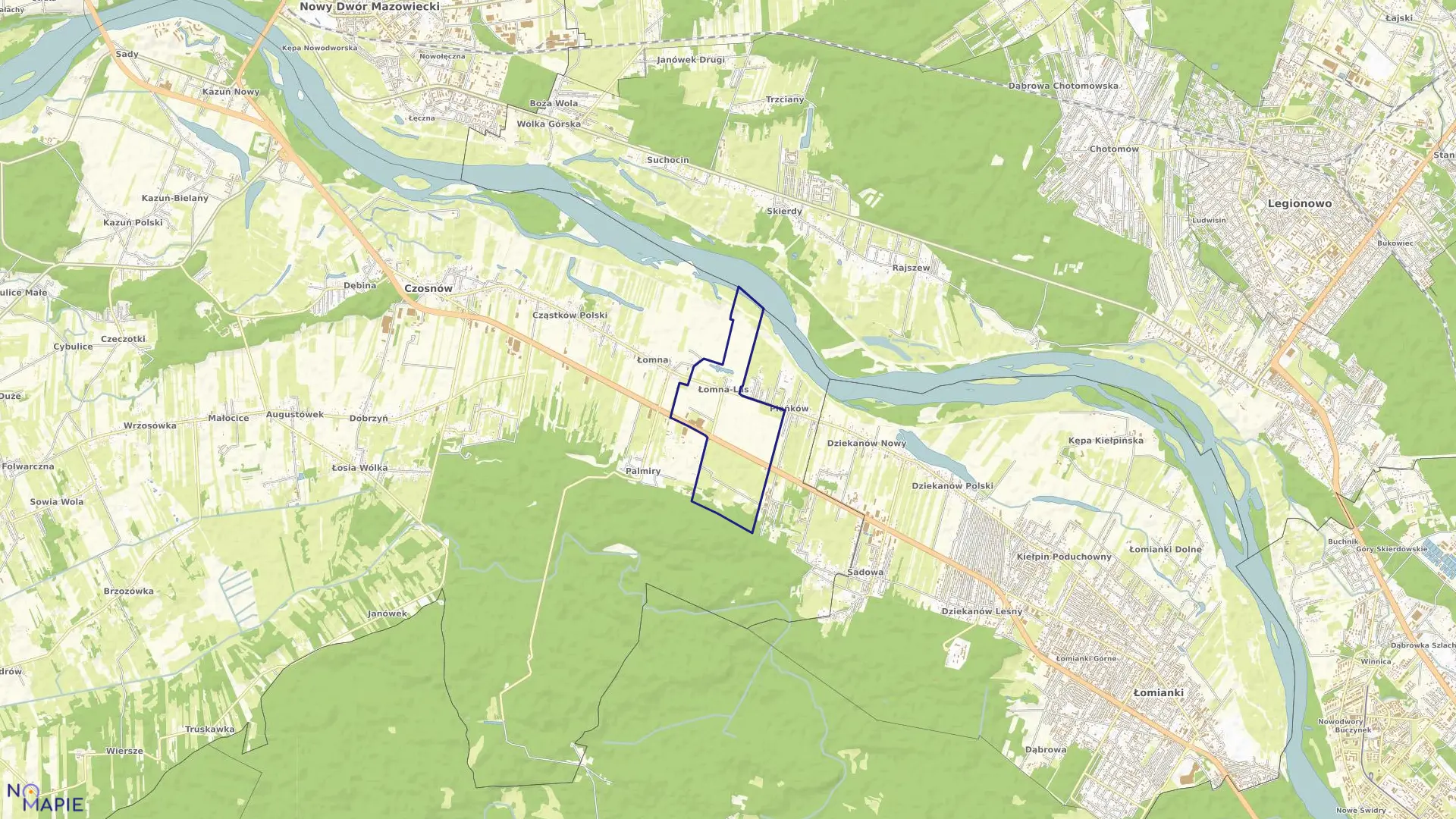 Mapa obrębu ŁOMNA-LAS w gminie Czosnów