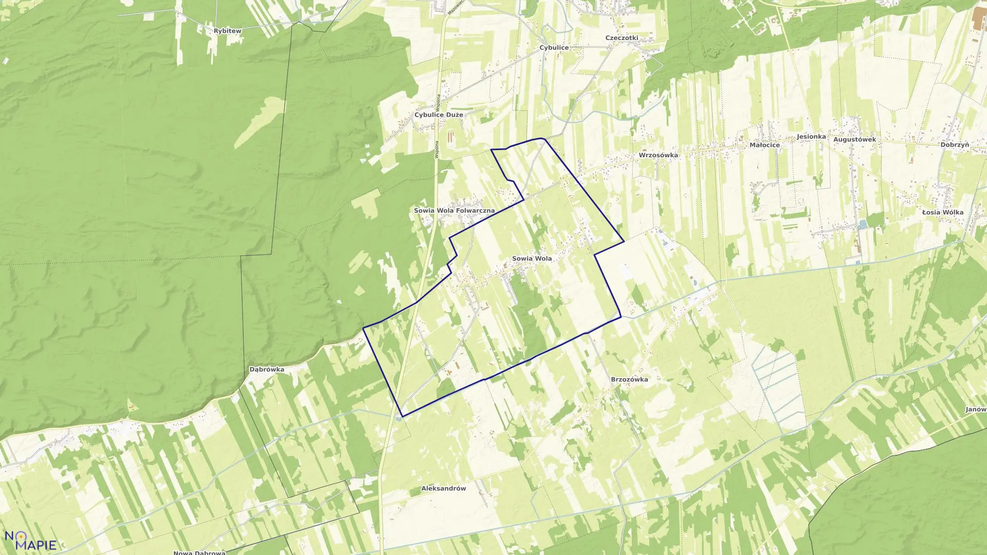 Mapa obrębu SOWIA  WOLA w gminie Czosnów