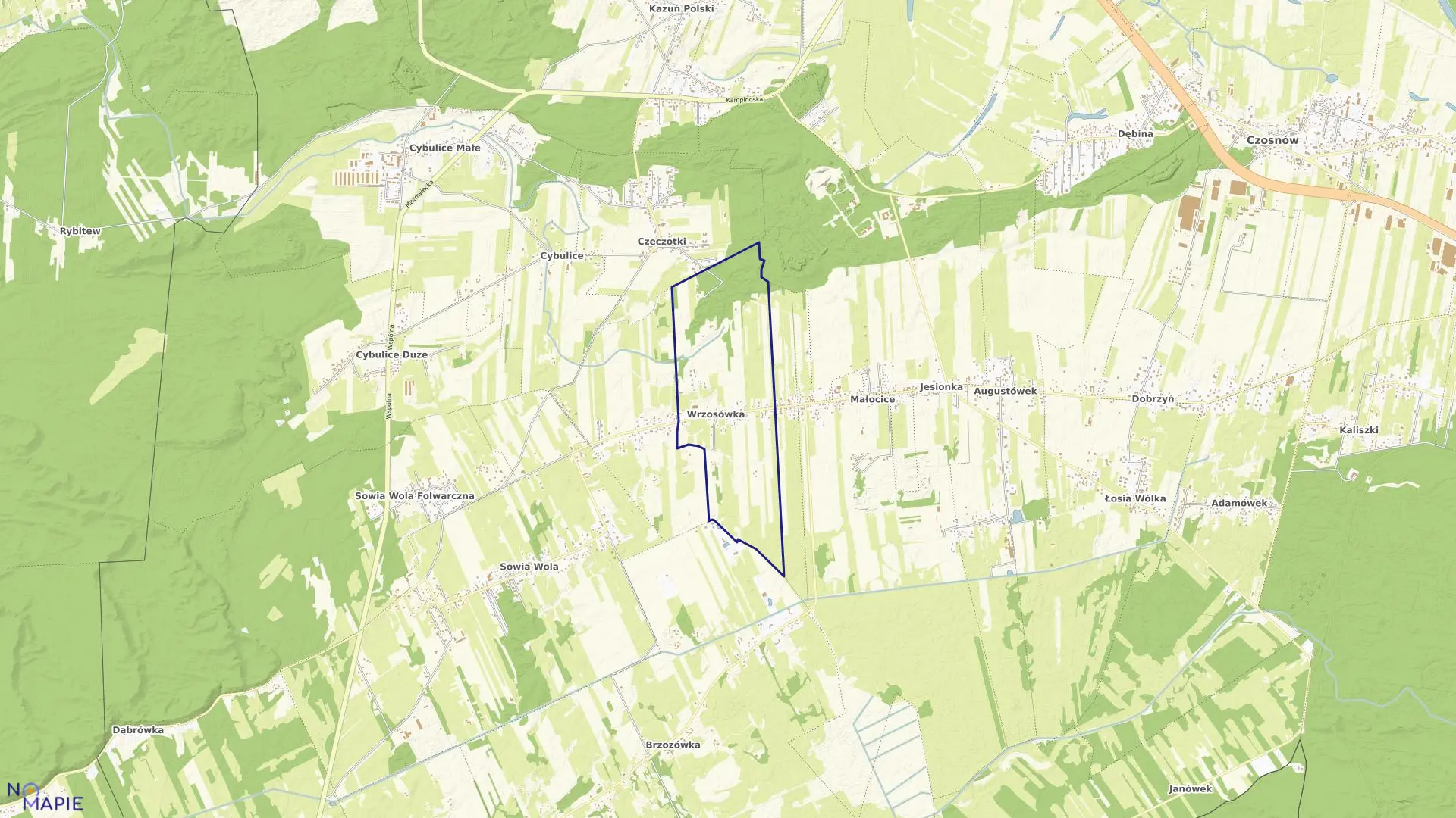 Mapa obrębu WRZOSÓWKA w gminie Czosnów